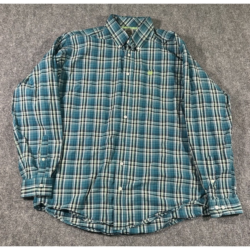 Cinch Mens M Button Down Shirt Blue Plaid Cowboy Ranchwear Rodeo Southwestern